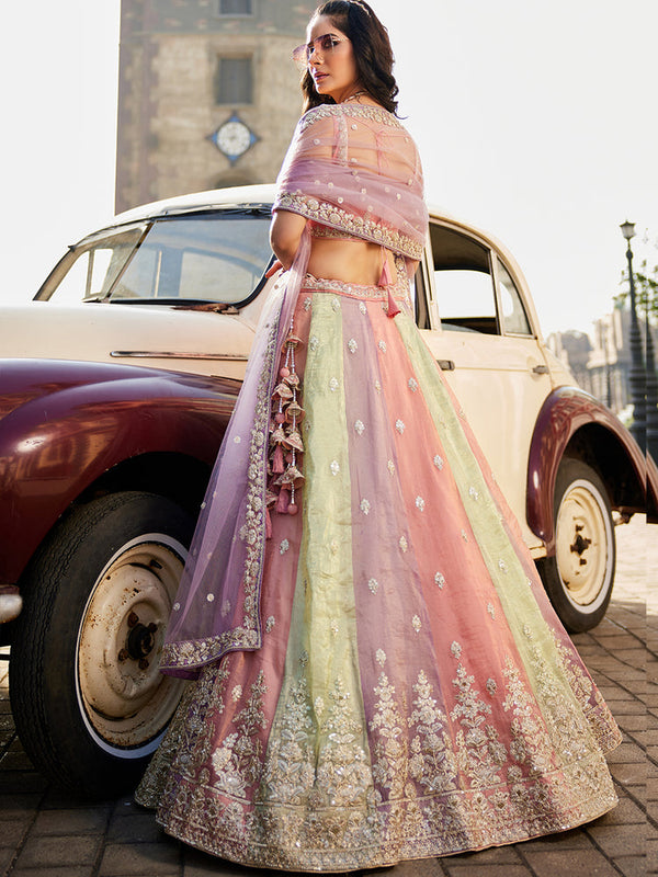 Multi colour Tissue Sequinse embroidery Semi-Stitched Lehenga choli & Dupatta ClothsVilla