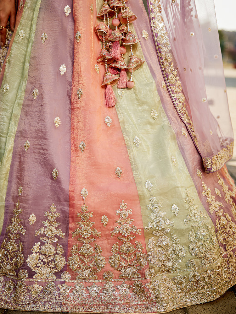 Multi colour Tissue Sequinse embroidery Semi-Stitched Lehenga choli & Dupatta ClothsVilla