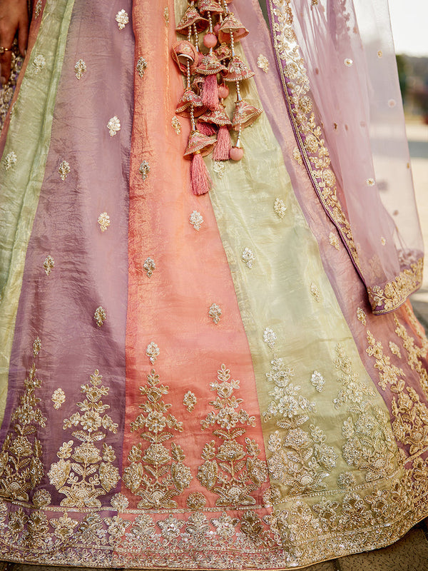 Multi colour Tissue Sequinse embroidery Semi-Stitched Lehenga choli & Dupatta ClothsVilla
