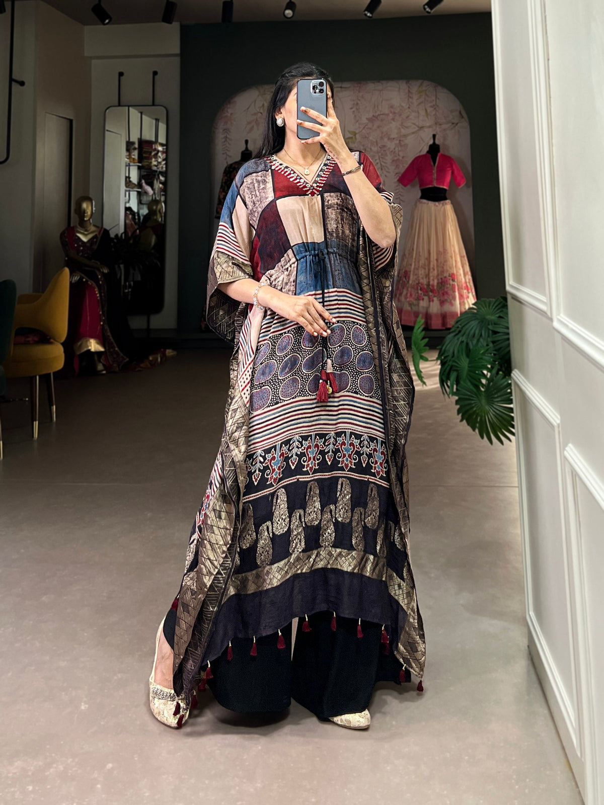 Multi Elegant Pure Viscose Handwork Kaftan with Zari Border ClothsVilla Main image