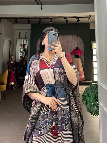 Multi Elegant Pure Viscose Handwork Kaftan with Zari Border ClothsVilla