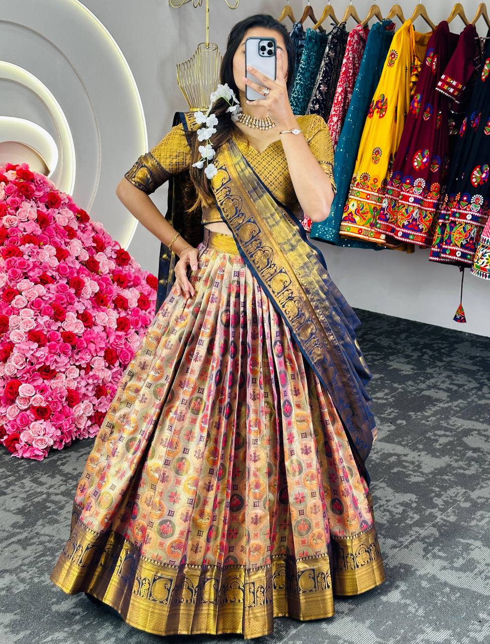 Multi Regal Banarasi Zari Silk Semi-Stitched Lehenga Choli Set with Dupatta ClothsVilla Main image