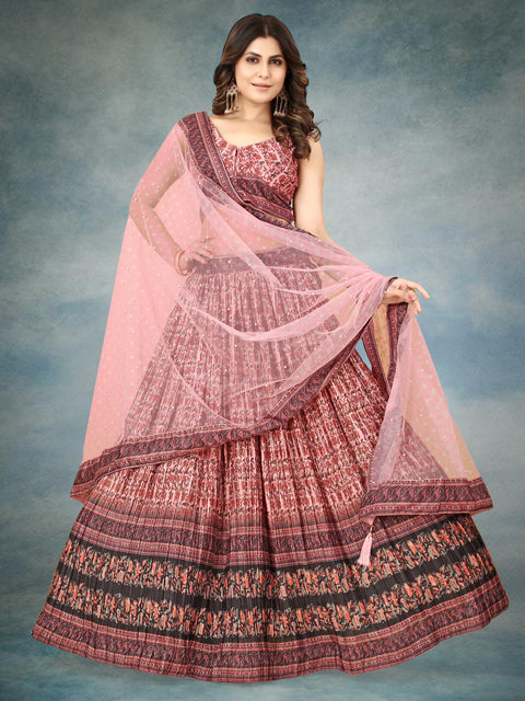 Multicolor Ajrakh Lehenga Choli with Heavy Digital Print & Crush Work ClothsVilla Main image