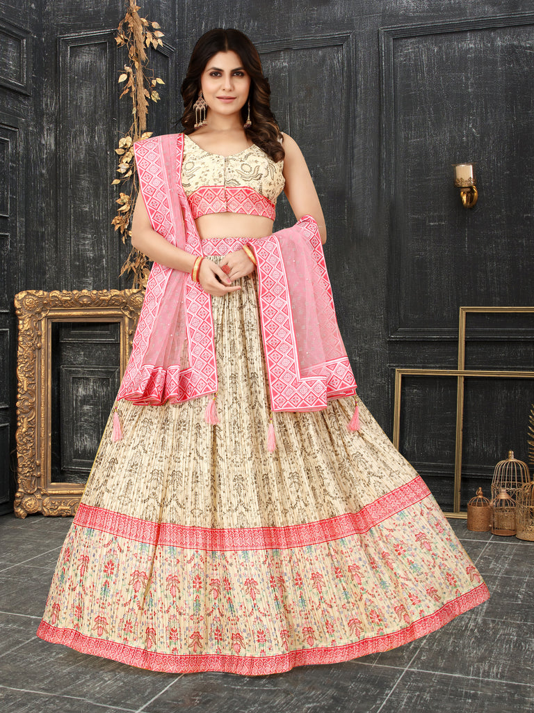 Multicolor Ajrakh Lehenga Choli with Digital Print & Crush Work ClothsVilla