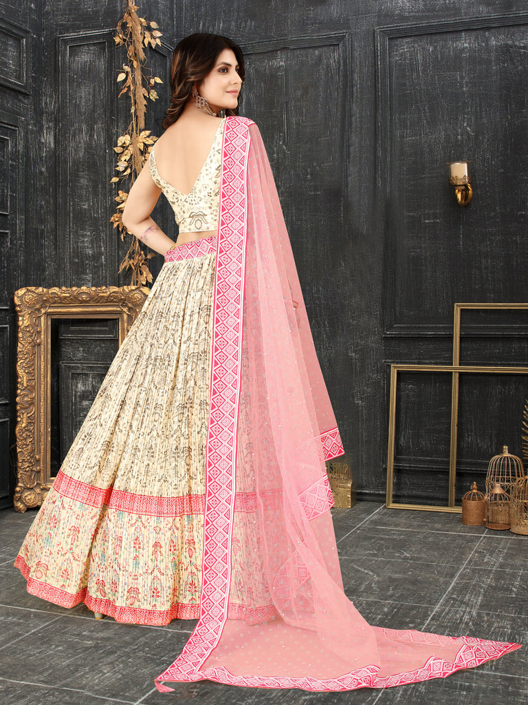 Multicolor Ajrakh Lehenga Choli with Digital Print & Crush Work ClothsVilla