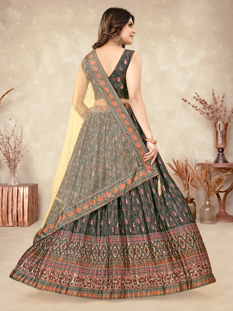 Multicolor Ajrakh Lehenga Choli with Heavy Digital Print & Crush Work ClothsVilla