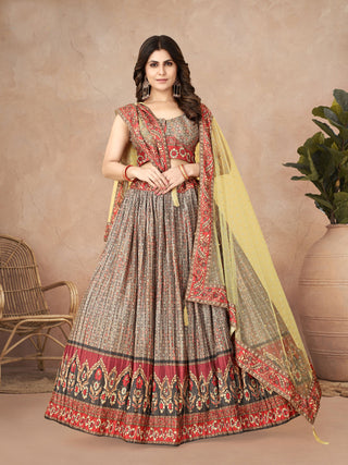 Multicolor Ajrakh Printed Leheng Choli ClothsVilla