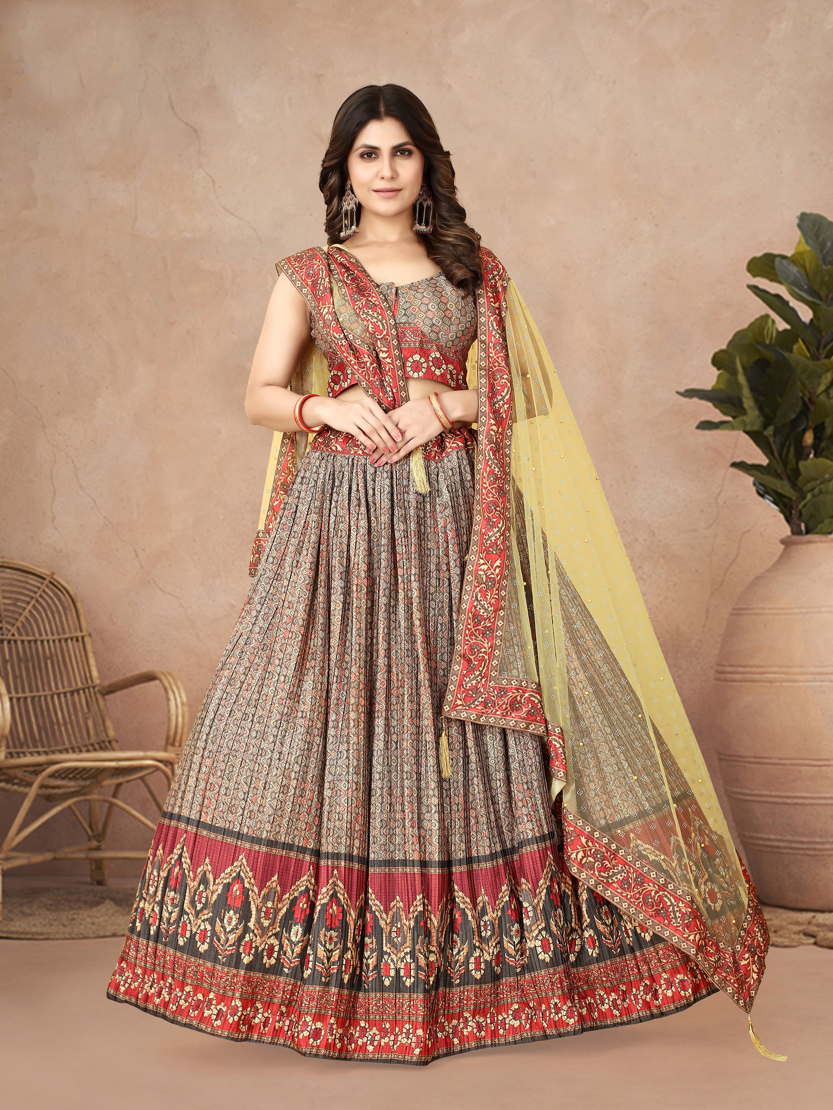 Multicolor Ajrakh Printed Leheng Choli ClothsVilla