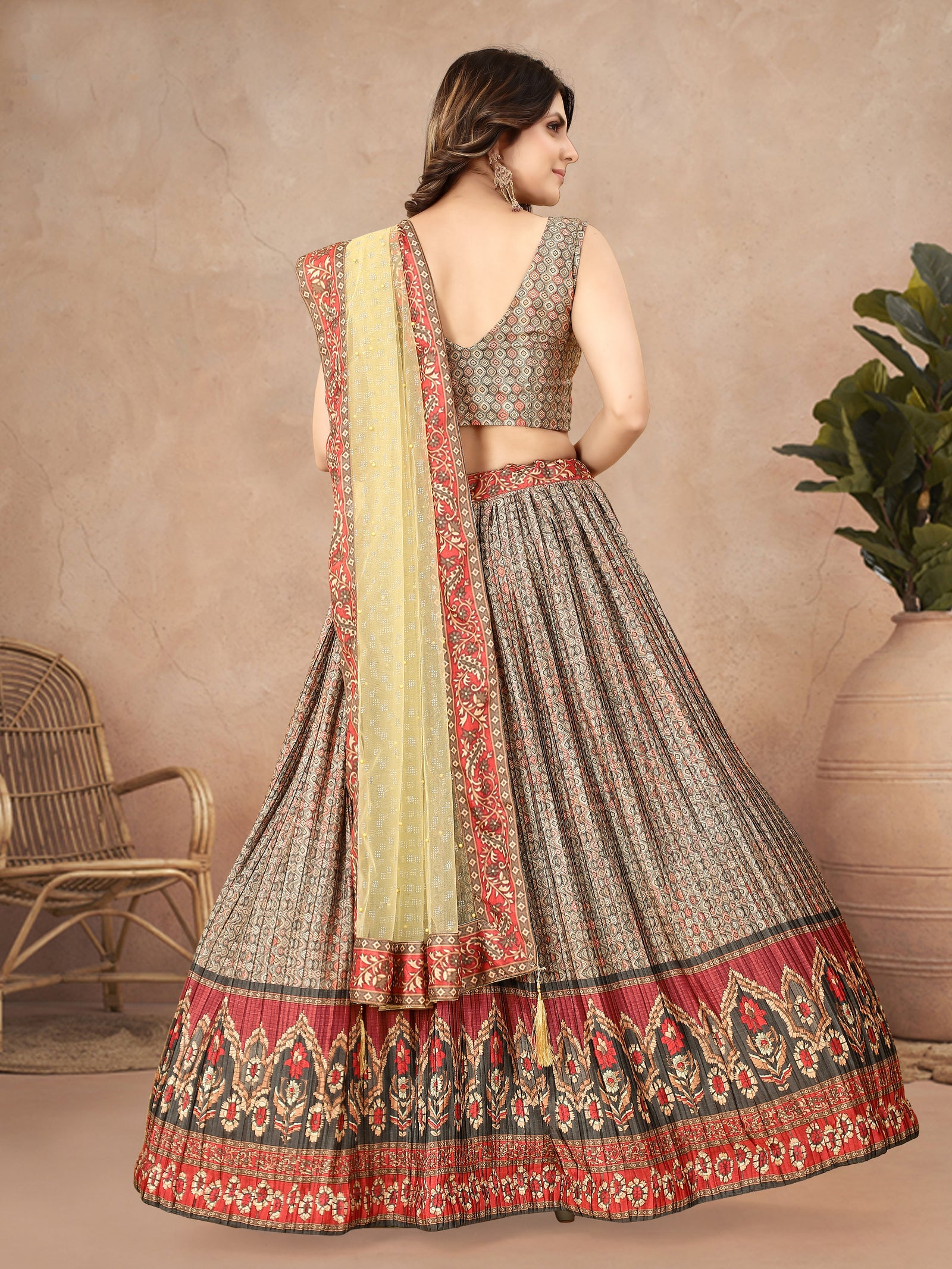 Multicolor Ajrakh Printed Leheng Choli ClothsVilla