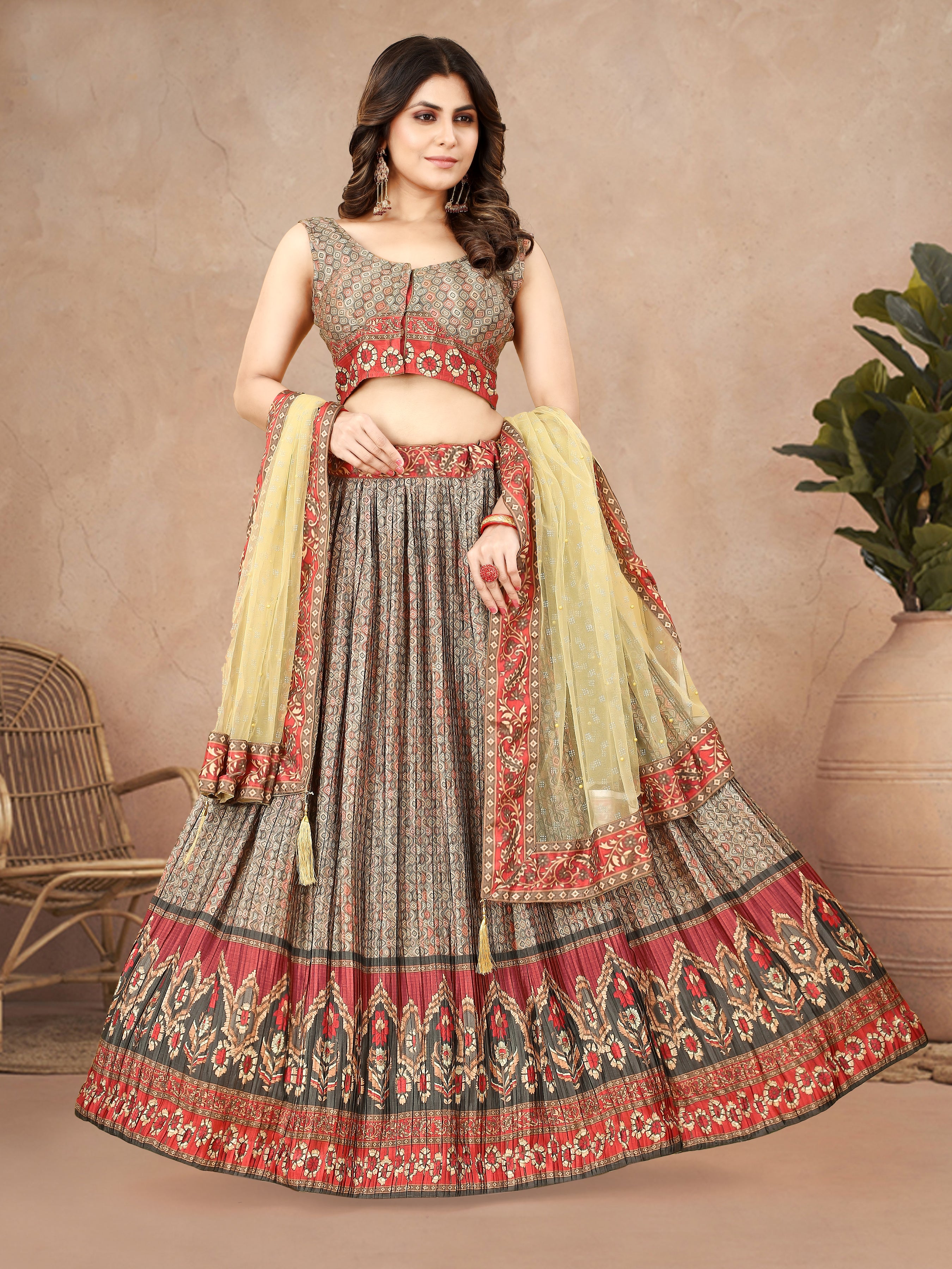 Multicolor Ajrakh Printed Leheng Choli ClothsVilla Main image
