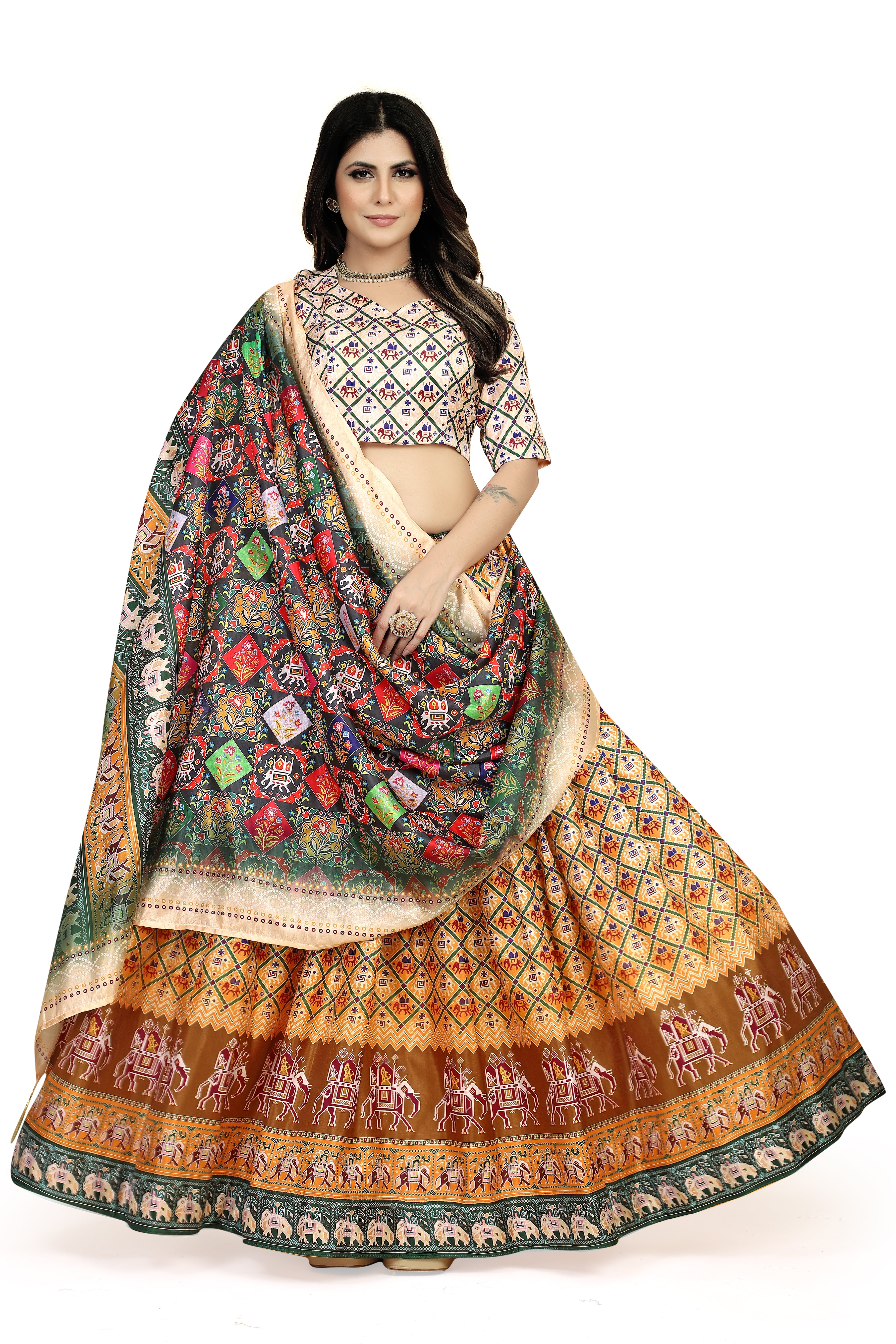 Multicolor Dazzler: Embroidered Dola Silk Lehenga Choli Set ClothsVilla Main image