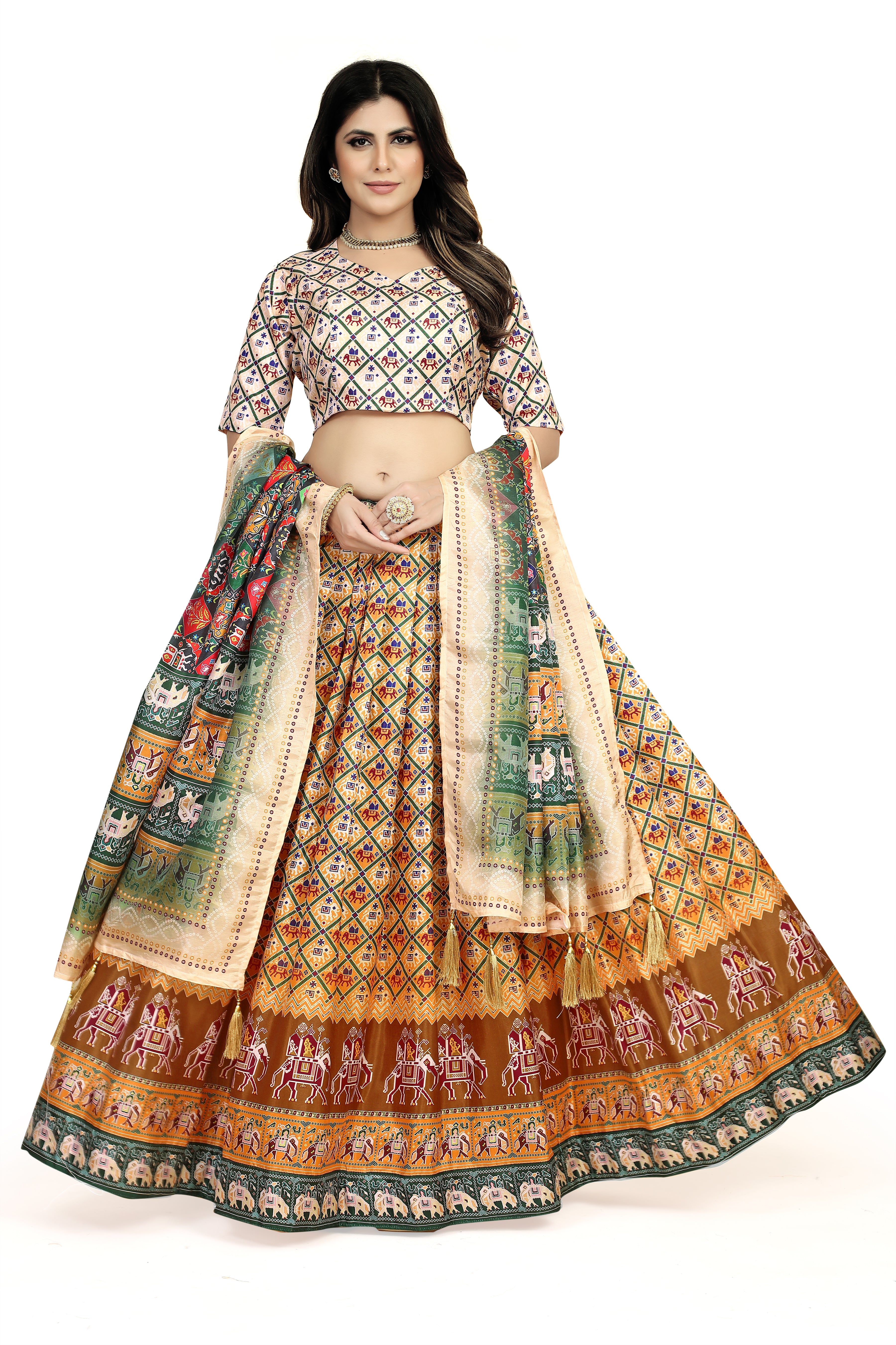 Multicolor Dazzler: Embroidered Dola Silk Lehenga Choli Set Secondary image