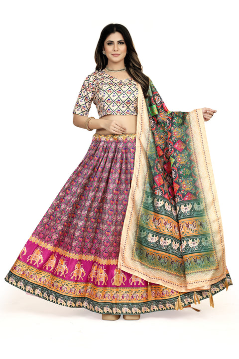Multicolor Dola Silk Lehenga Choli Set with Digital Print ClothsVilla Main image