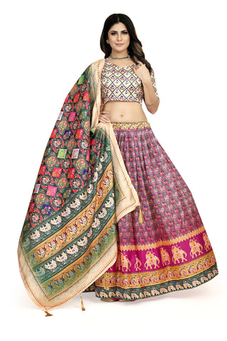 Multicolor Dola Silk Lehenga Choli Set with Digital Print ClothsVilla