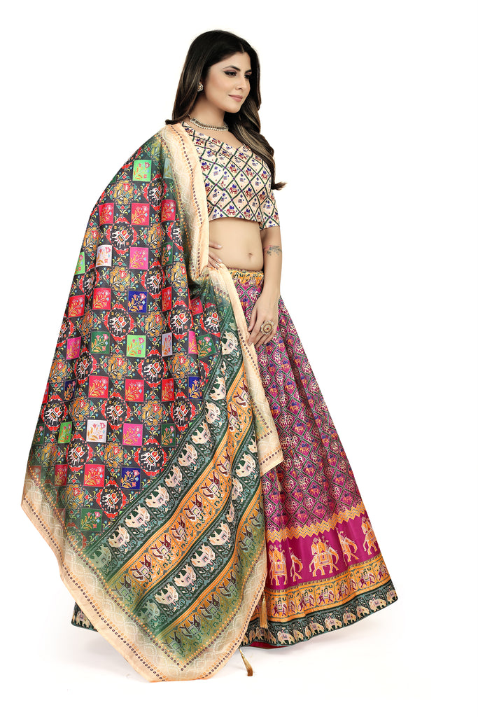 Multicolor Dola Silk Lehenga Choli Set with Digital Print ClothsVilla