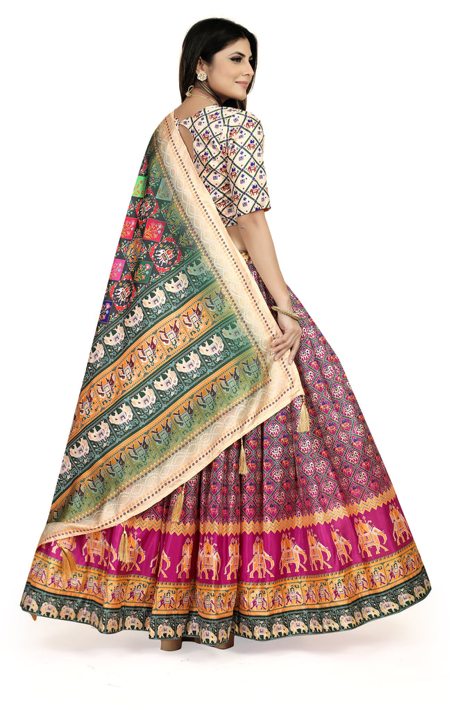 Multicolor Dola Silk Lehenga Choli Set with Digital Print ClothsVilla