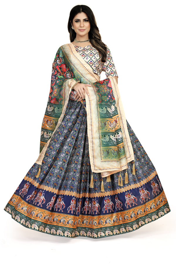 Multicolor Dola Silk Lehenga Choli with Digital Print ClothsVilla