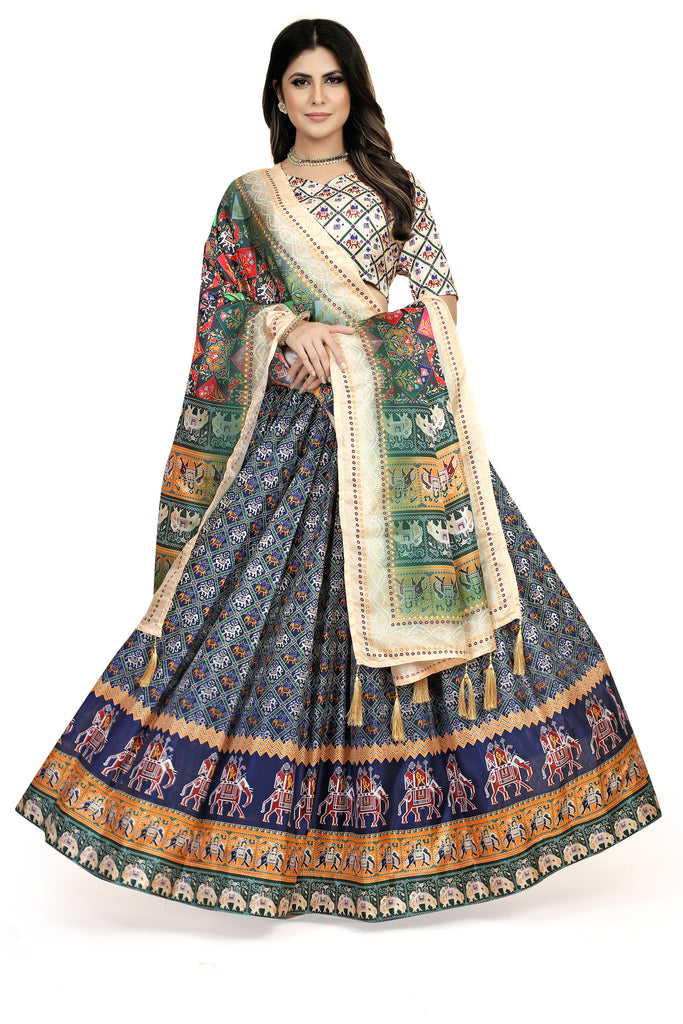 Multicolor Dola Silk Lehenga Choli with Digital Print ClothsVilla