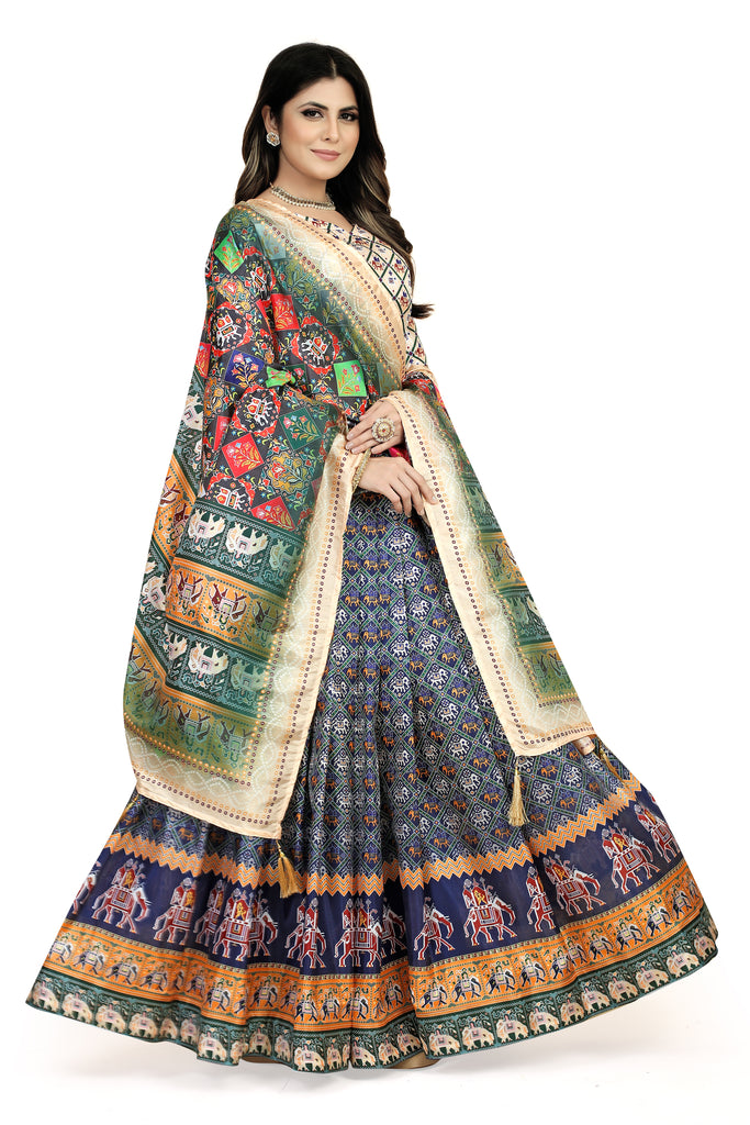 Multicolor Dola Silk Lehenga Choli with Digital Print ClothsVilla