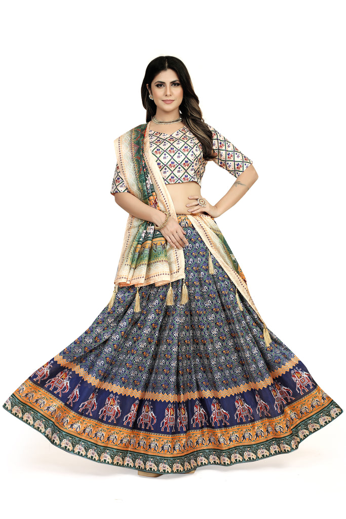 Multicolor Dola Silk Lehenga Choli with Digital Print ClothsVilla