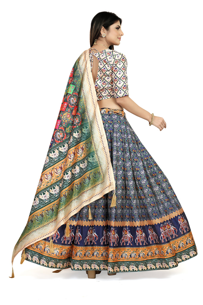 Multicolor Dola Silk Lehenga Choli with Digital Print ClothsVilla