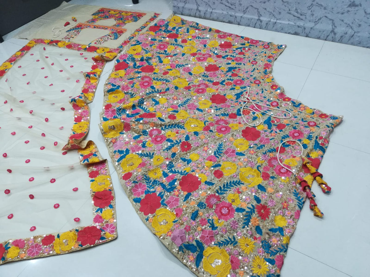 Multicolor Embroidered Georgette Lehenga Choli Dupatta Set ClothsVilla Main image