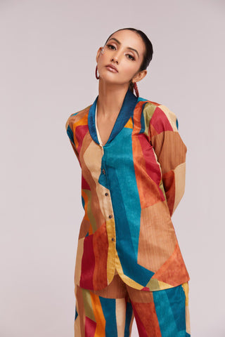Multicolor Printed Crepe Blazer & Pant Set Ready To Wear Co-Ord ClothsVilla