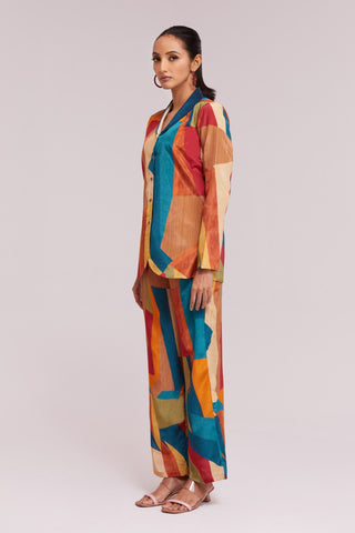 Multicolor Printed Crepe Blazer & Pant Set Ready To Wear Co-Ord ClothsVilla