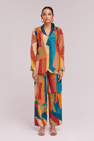 Multicolor Printed Crepe Blazer & Pant Set Ready To Wear Co-Ord ClothsVilla