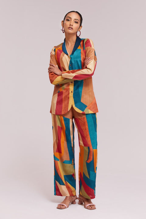 Multicolor Printed Crepe Blazer & Pant Set Ready To Wear Co-Ord ClothsVilla Main image