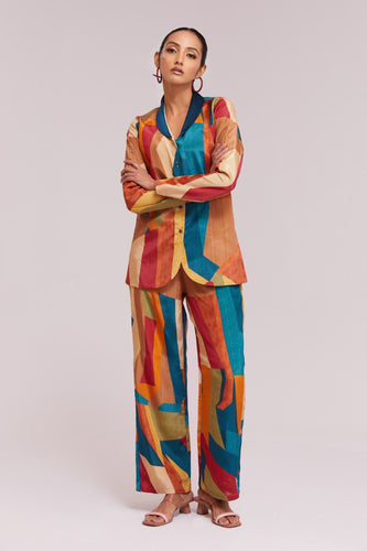 Multicolor Printed Crepe Blazer & Pant Set Ready To Wear Co-Ord ClothsVilla