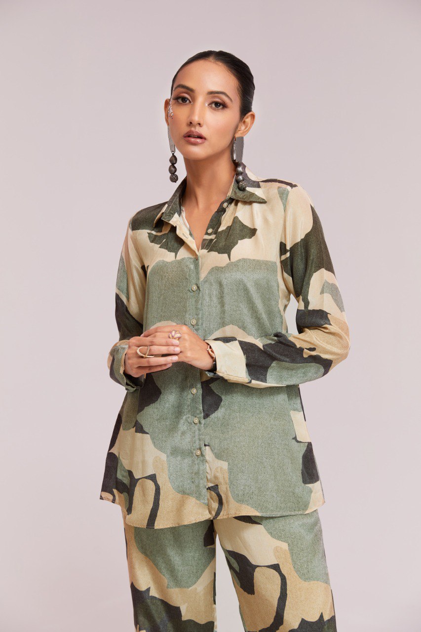 Multicolor Printed Crepe Co-Ord Set Top & Pant Ready To Wear ClothsVilla
