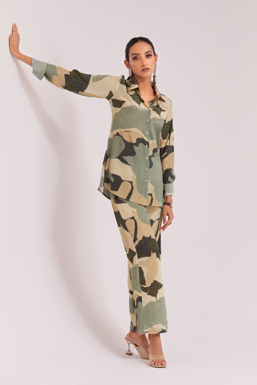 Multicolor Printed Crepe Co-Ord Set Top & Pant Ready To Wear ClothsVilla