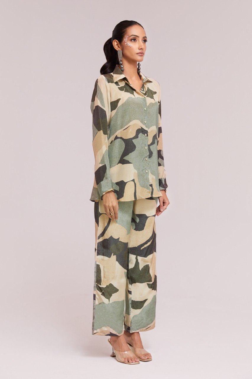 Multicolor Printed Crepe Co-Ord Set Top & Pant Ready To Wear ClothsVilla