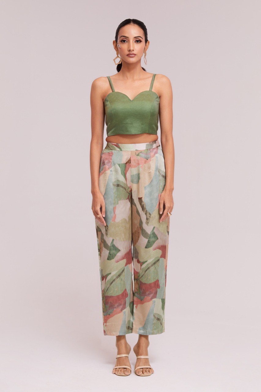Multicolor Printed Modal Satin Co-Ord Set  Blazer, Blouse & Pant Ready To Wear ClothsVilla