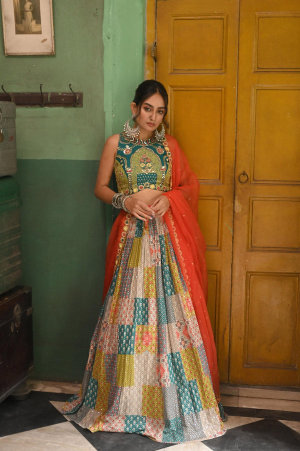 Multicolor Printed Silk Lehenga Choli ClothsVilla