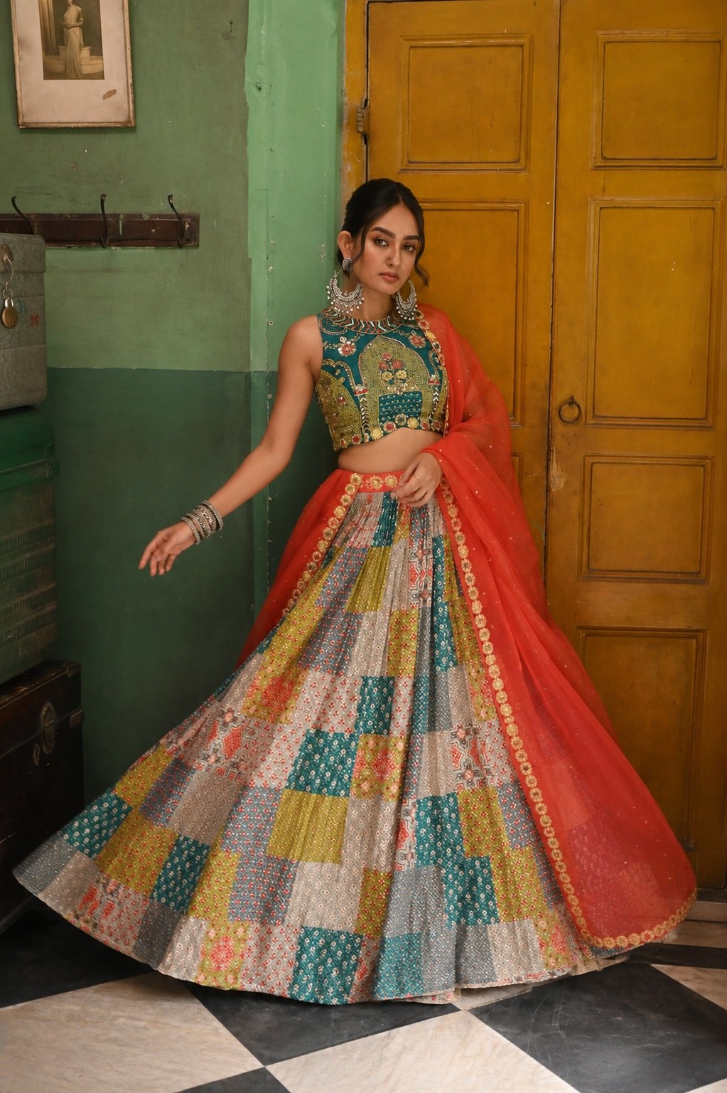 Multicolor Printed Silk Lehenga Choli ClothsVilla