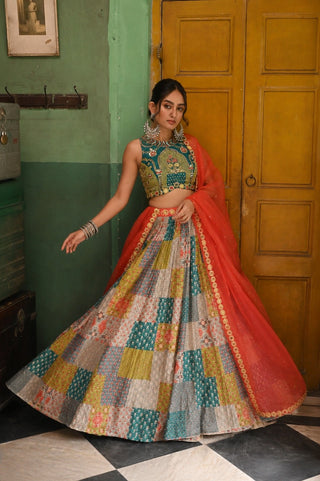 Multicolor Printed Silk Lehenga Choli ClothsVilla