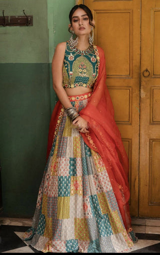 Multicolor Printed Silk Lehenga Choli ClothsVilla