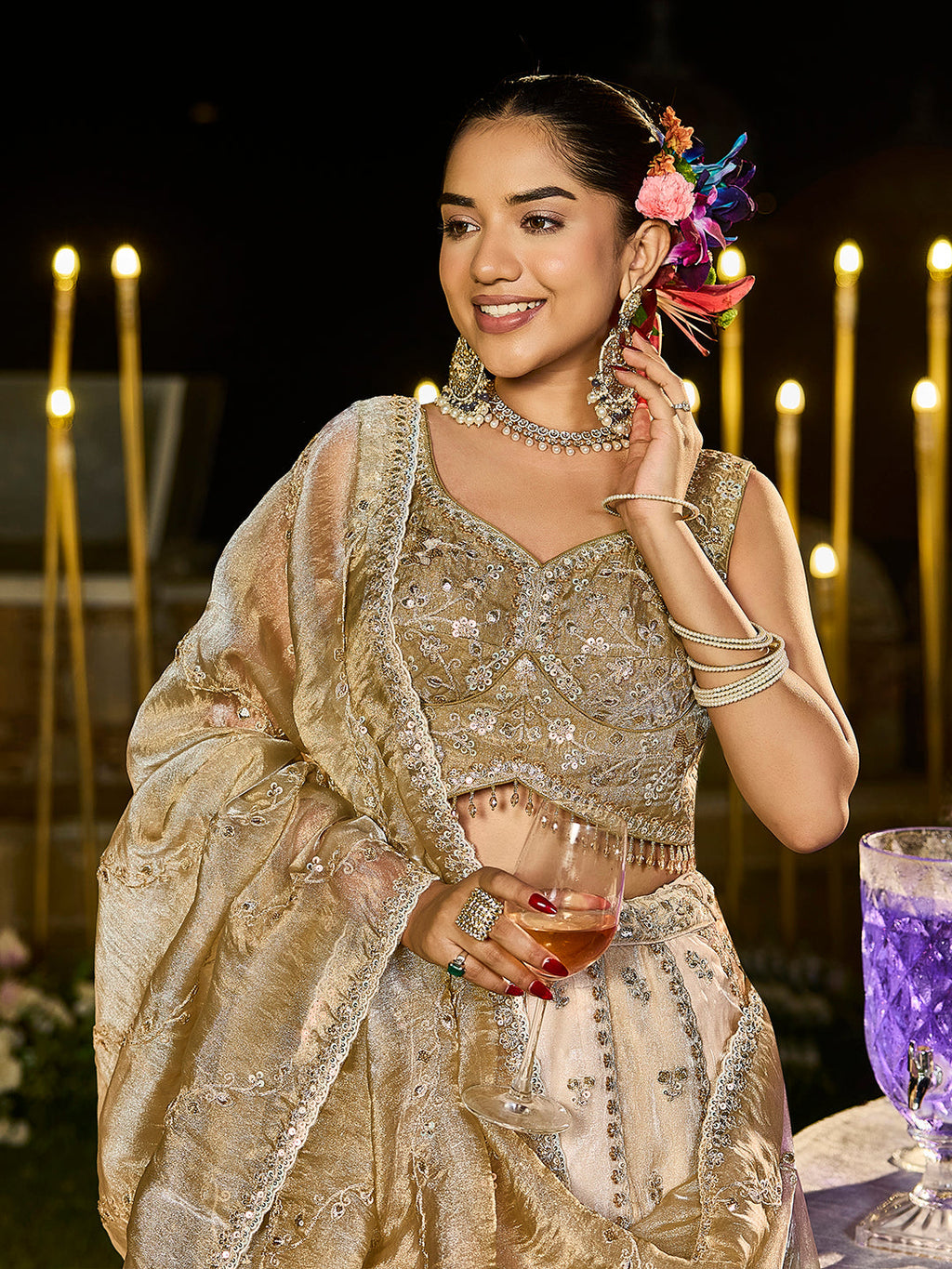 Multicolor Satin Silk Beads & Sequins Embroidered Lehenga Choli with Matching Dupatta – 3.5 Meter Flair, Fully Stitched ClothsVilla