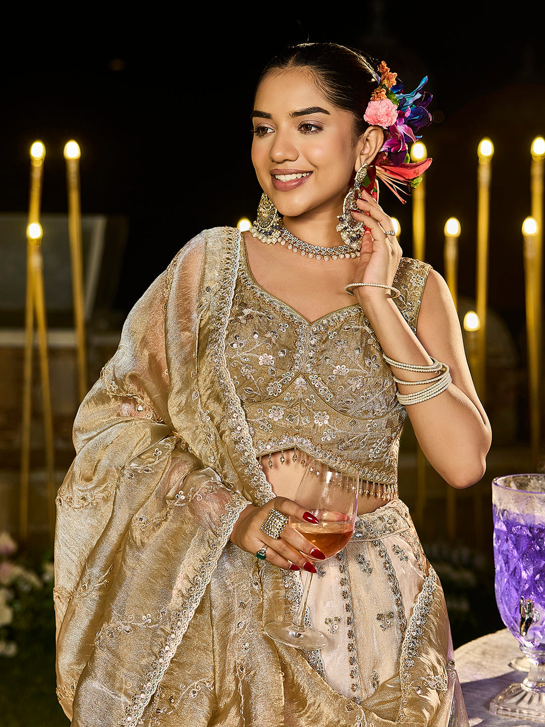 Multicolor Satin Silk Beads & Sequins Embroidered Lehenga Choli with Matching Dupatta – 3.5 Meter Flair, Fully Stitched ClothsVilla