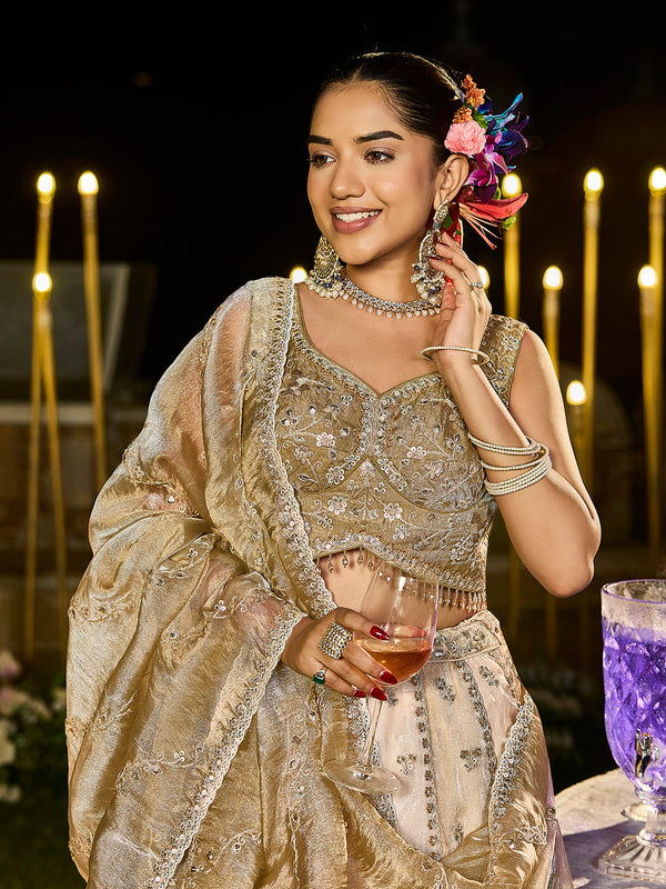 Multicolor Satin Silk Beads & Sequins Embroidered Lehenga Choli with Matching Dupatta – 3.5 Meter Flair, Fully Stitched ClothsVilla