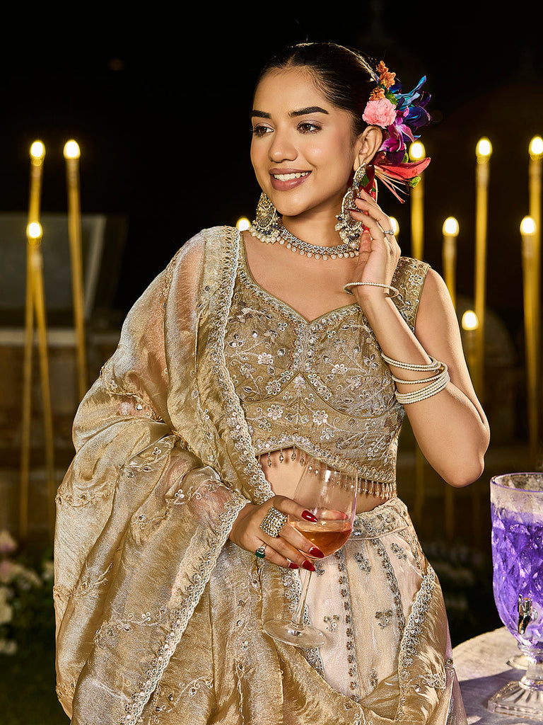 Multicolor Satin Silk Beads & Sequins Embroidered Lehenga Choli with Matching Dupatta – 3.5 Meter Flair, Fully Stitched ClothsVilla