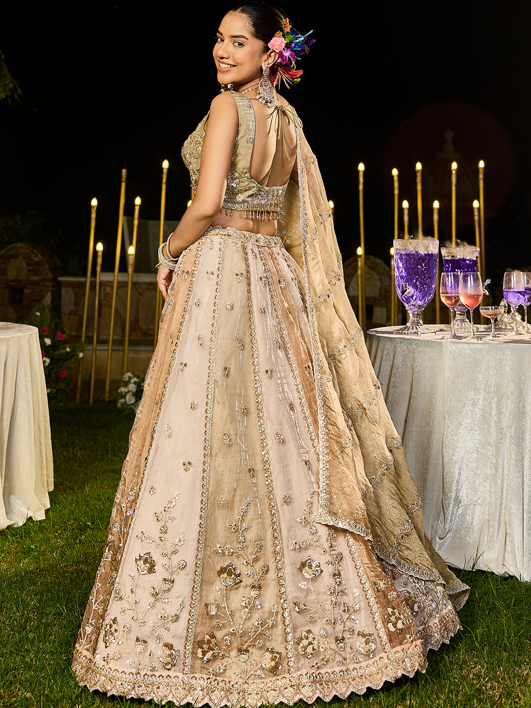 Multicolor Satin Silk Beads & Sequins Embroidered Lehenga Choli with Matching Dupatta – 3.5 Meter Flair, Fully Stitched ClothsVilla