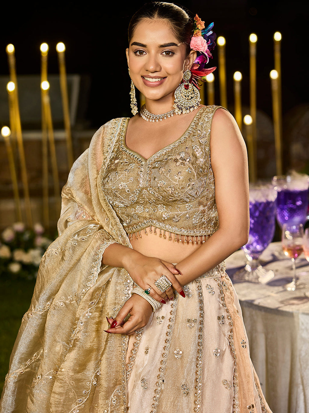 Multicolor Satin Silk Beads & Sequins Embroidered Lehenga Choli with Matching Dupatta – 3.5 Meter Flair, Fully Stitched ClothsVilla