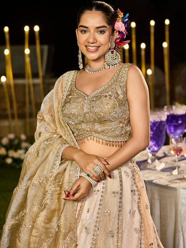Multicolor Satin Silk Beads & Sequins Embroidered Lehenga Choli with Matching Dupatta – 3.5 Meter Flair, Fully Stitched ClothsVilla