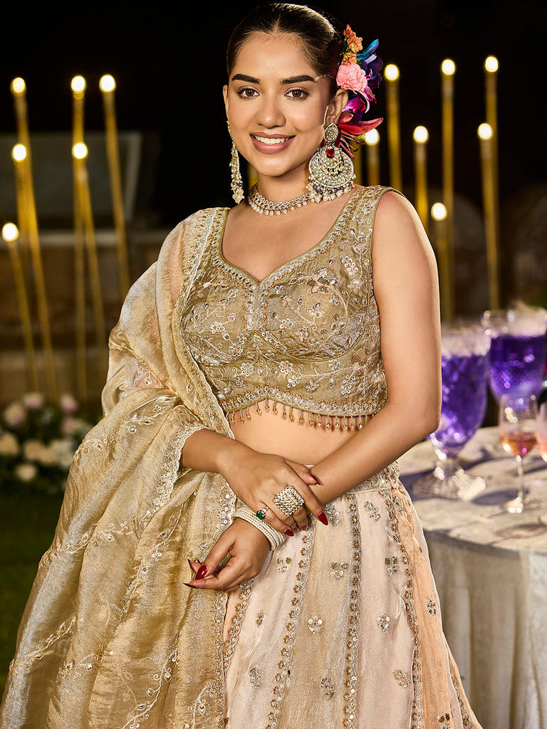 Multicolor Satin Silk Beads & Sequins Embroidered Lehenga Choli with Matching Dupatta – 3.5 Meter Flair, Fully Stitched ClothsVilla