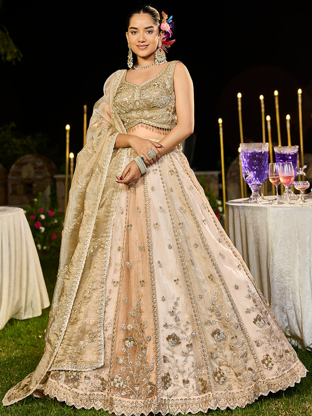 Multicolor Satin Silk Beads & Sequins Embroidered Lehenga Choli with Matching Dupatta – 3.5 Meter Flair, Fully Stitched ClothsVilla Main image