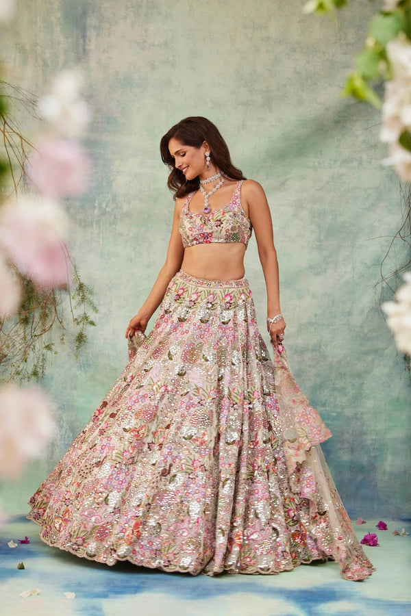 Multicolored Royal Zari & Sequin Floral Lehenga ClothsVilla