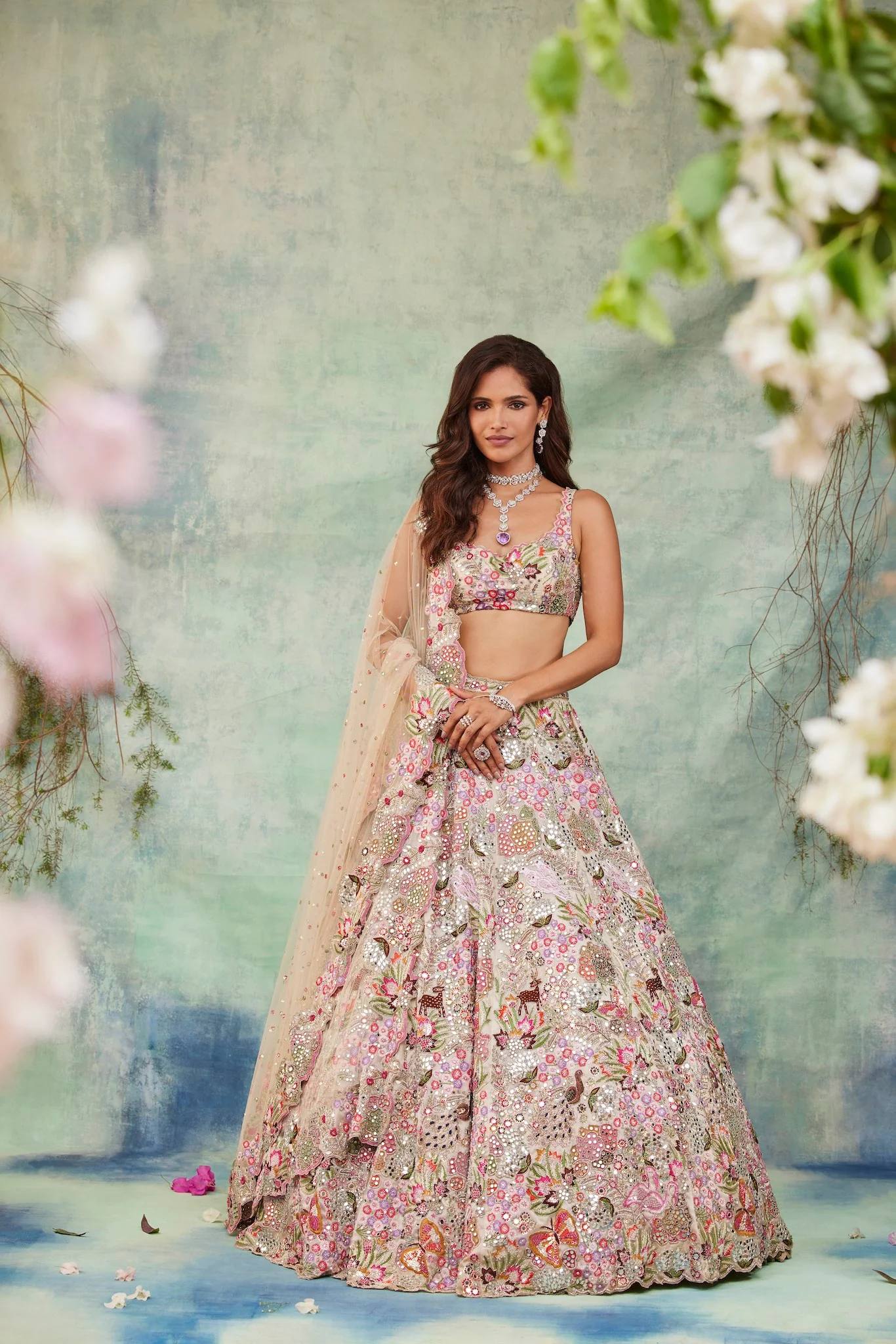 Multicolored Royal Zari & Sequin Floral Lehenga ClothsVilla